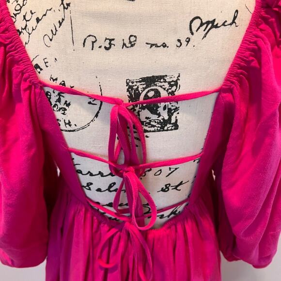 Hot Pink Open Back Summer Dress With Ties Size Small - Picture 5 of 7